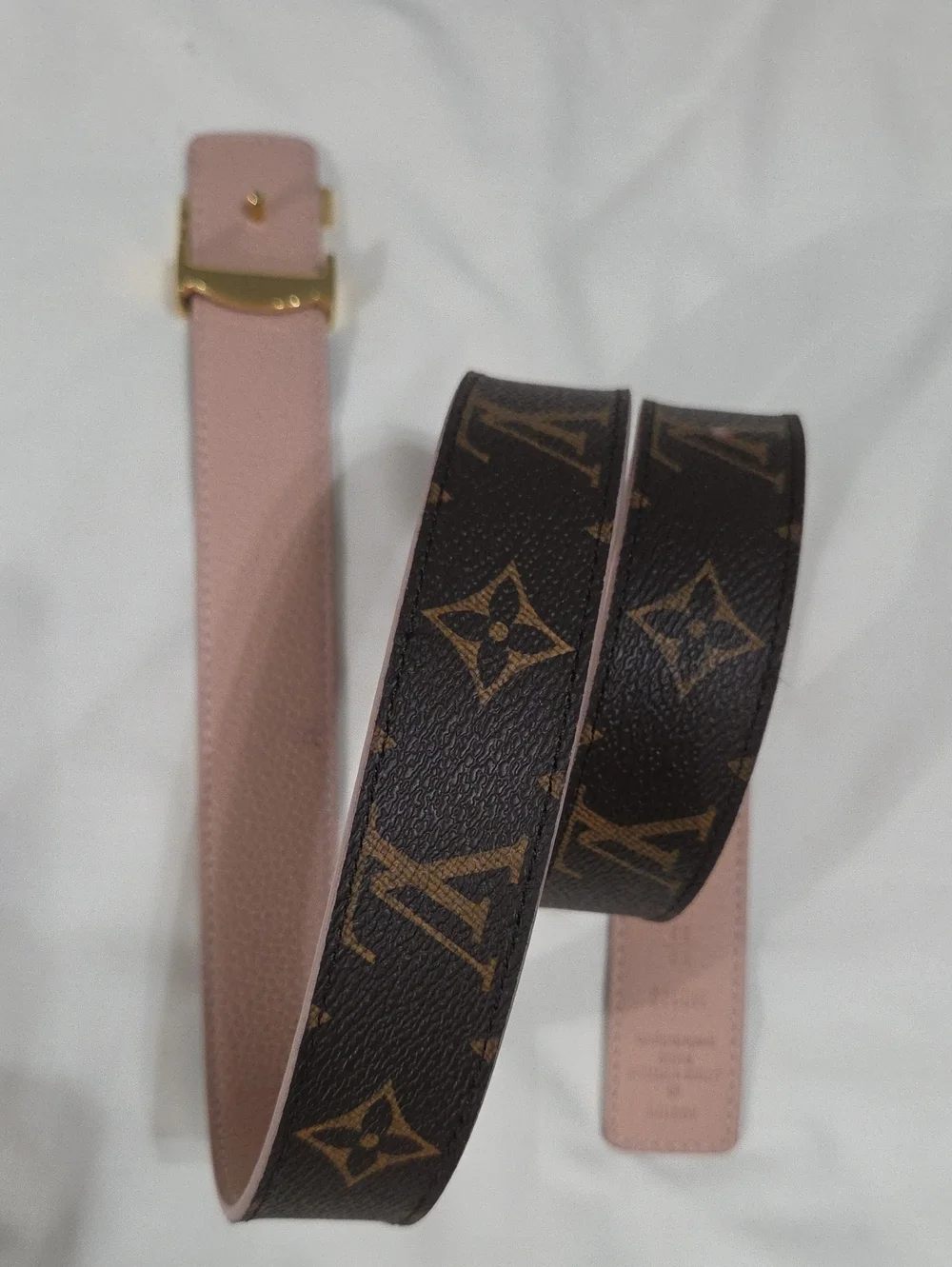 Reversible Louis Vuitton Pink/Brown Monogram Belt Gold LV Buckle